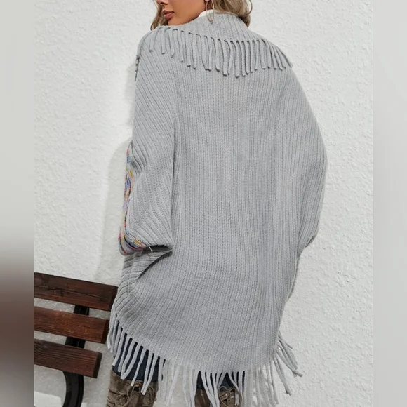 Gray Fringe-Accent Open Cardigan Fits Range Jrs (S) to Wom (6) NWT - Picture 4 of 6